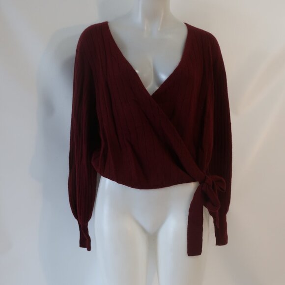 NWT Womens Crush Chica Maroon Pure Cashmere Ribbed Ballet Wrap Sweater 2 US/M - Picture 8 of 15